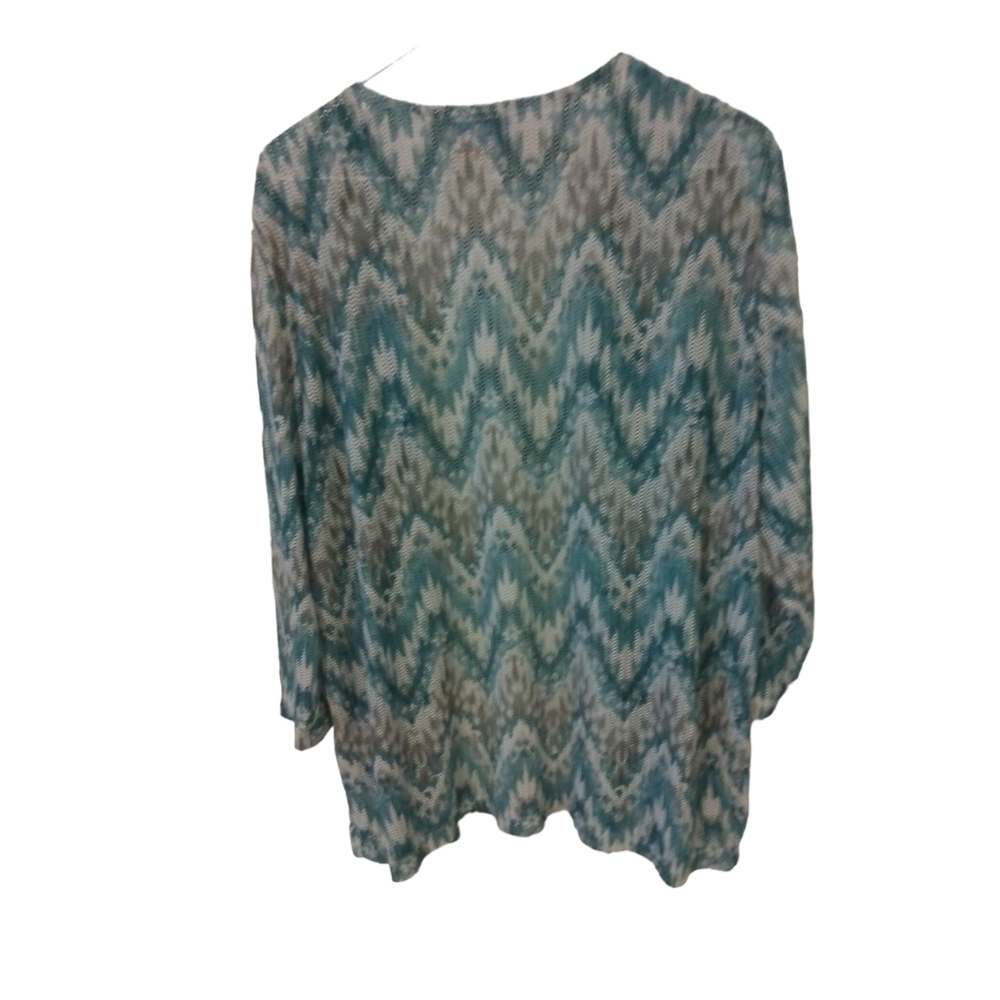 Semi Sheer Cardigan Alfred Dunner Blue/White 3/4 Slve. Coastal Business Casual1X - Picture 5 of 6